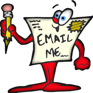 An envelope with arms and legs that reads Email Me